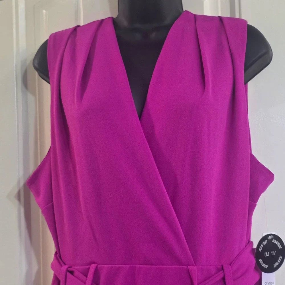 Shelby & Palmer Womens 18W Magenta Surplice V-Neck Wide Leg Jumpsuit NWT 9J710
